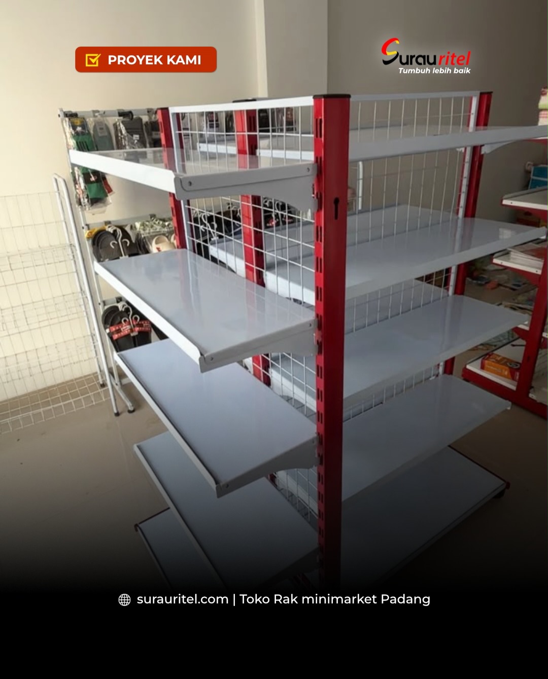 Rak gondola double side terpasang lengkap